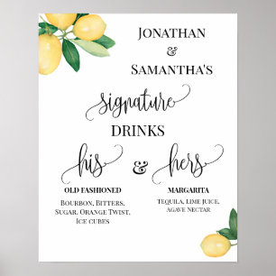 Affiche Boissons Signature Réception de Mariage Citrons Pa