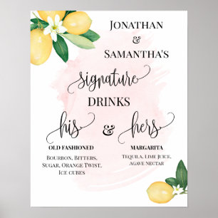 Affiche Boissons Signature Réception de Mariage Citrons Ro