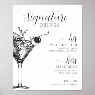 Affiche Boissons Signature Son Sa Bar à Cocktails Mariée M