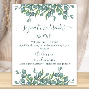 Affiche Boissons signatures Mariage personnalisé Eucalyptu