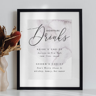 Affiche Boissons signées. Mariage élégant violet Dusty