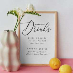 Affiche Boissons signées. Mariage noir et blanc élégant