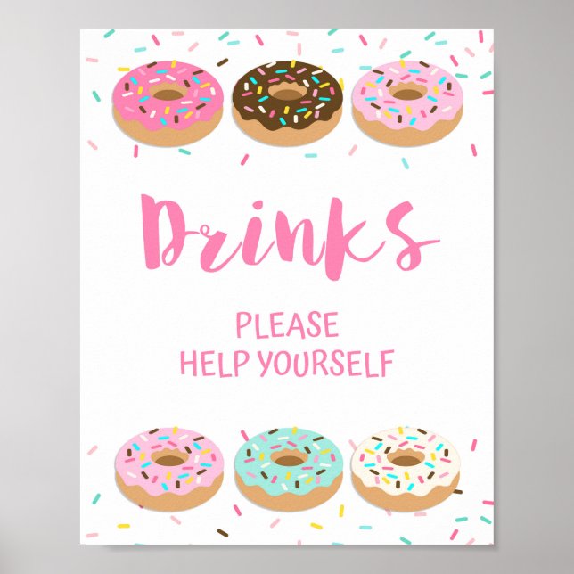 Affiche Boissons S'Il Vous Plaît S'Aider Pink Donut Douche (Devant)