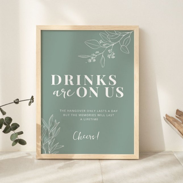 Affiche Boissons Sur Nous Boho Sage Green Mariage Signal (Créateur téléchargé)