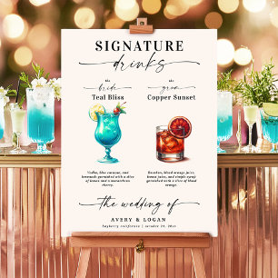 Affiche Boissons turquoises et en cuivre et signature de m