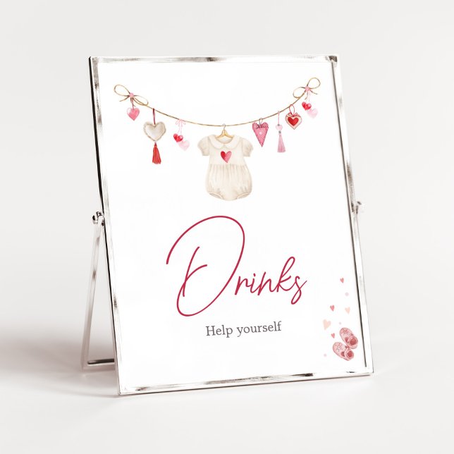 Affiche Boissons Valentine Sweetheart (A Little Sweetheart Valentine Baby Shower Drinks Sign)