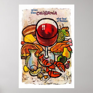 Affiche Boissons Vin Champagne Nourriture Fête Rétro Vinta