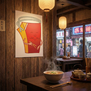 Affiche Boite à emporter avec baguettes Amusante cuisine a