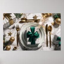 Boîte cadeau de Noël avec ruban vert sur table fes