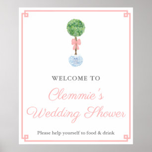 Affiche Boîte Classique de Buis Topiaire Rose Bienvenue à