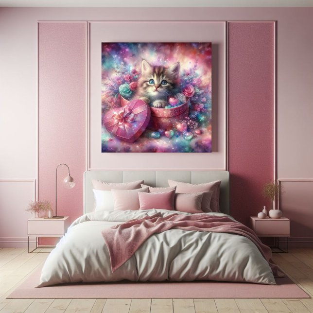 Affiche Boîte de coeur florale Cute Kitten en gros (Créateur téléchargé)