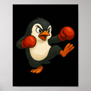Affiche Boîte de manchot de dessin animé cool de kickboxin
