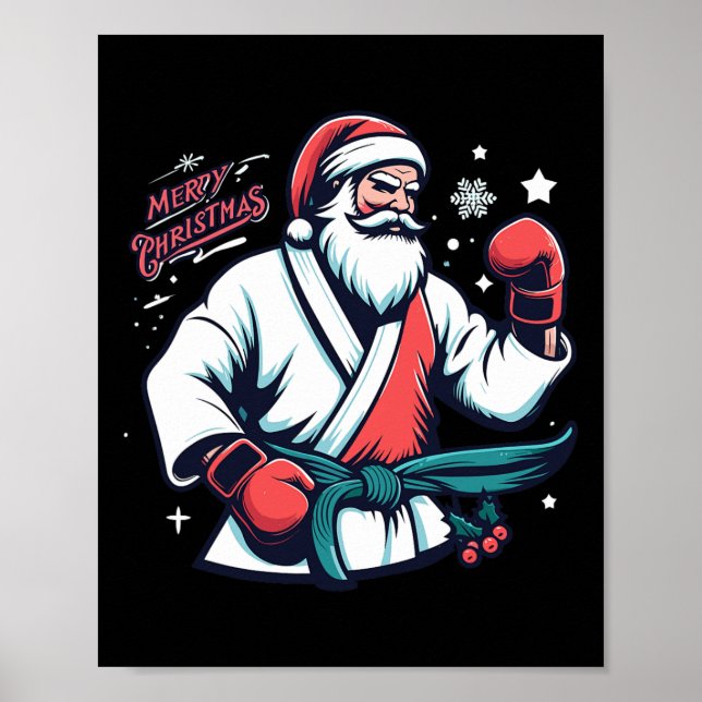 Affiche Boîte de Noël Santa Boxeur Amateur de Boxe Kickbox (Devant)