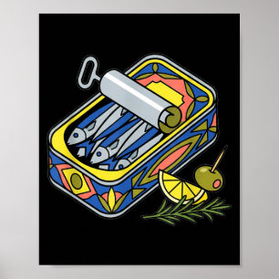 Affiche Boîte de sardines esthétique Euro été tapas foodie