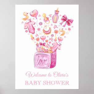 Affiche Boîte surprise Baby shower fille rose Accueil Post