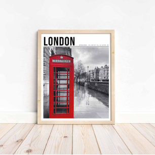 Affiche Boîte Téléphonique Rouge Londres Photographie Noir