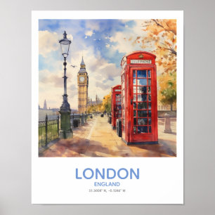 Affiche Boîtes de téléphone rouge et Big Ben - Londres, An