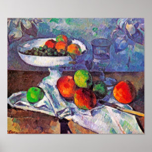 Affiche Bol à fruits, Verre et Pommes, Cézanne