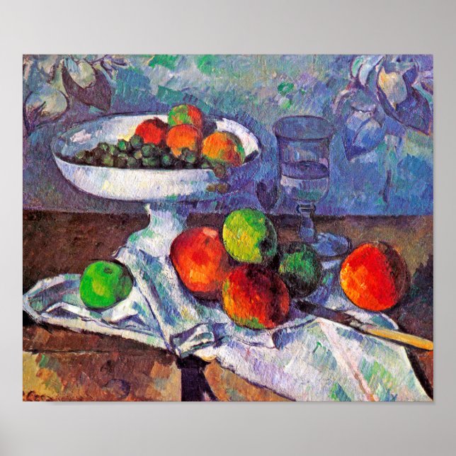 Affiche Bol à fruits, Verre et Pommes, Cézanne (Devant)