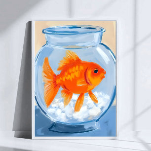Affiche Bol à poissons   Poisson rouge peint à l'aquarelle
