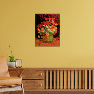 Affiche Bol avec Zinnias par Vincent van Gogh,