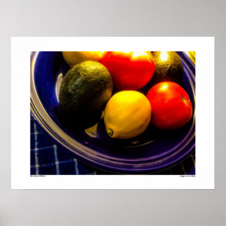 Affiche Bol bleu de l'affiche de fruits