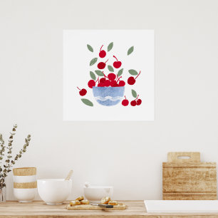 Affiche Bol de cerises à l'aquarelle