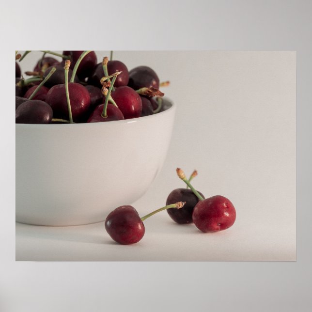 Affiche Bol de cerises rouges fraîches dans des tons feutr (Devant)