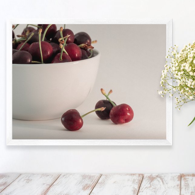 Affiche Bol de cerises rouges fraîches dans des tons feutr (Créateur téléchargé)