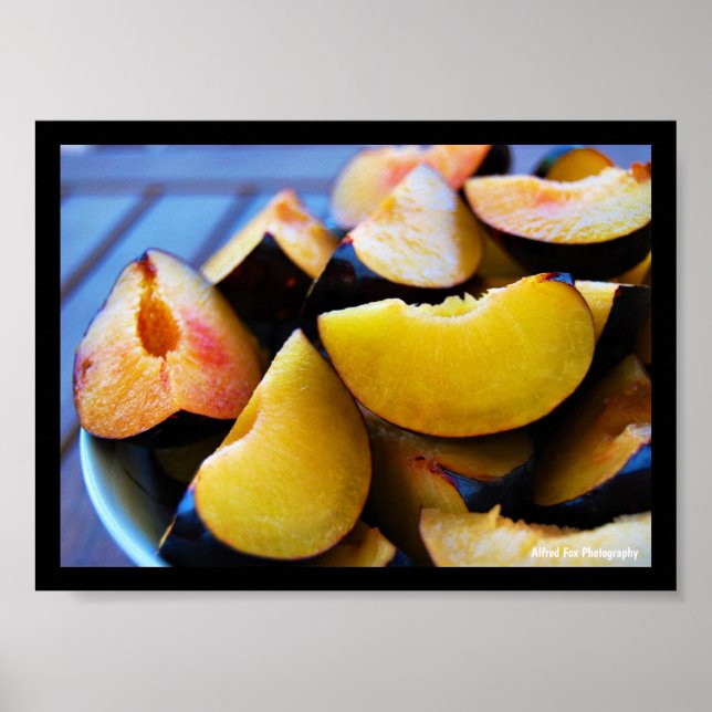 Affiche Bol de fruits de prunes tranchées (Devant)