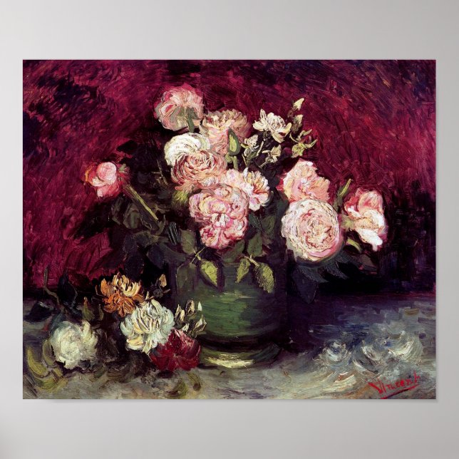Affiche Bol de Van Gogh avec pivoines et roses (Devant)