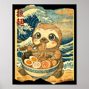 Affiche Bol Ramen Nouilles Vague Japonaise Fun Sloth Migno
