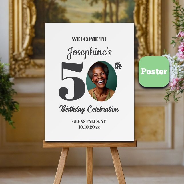 Affiche Bold 50th Birthday Party Photo Welcome (Créateur téléchargé)