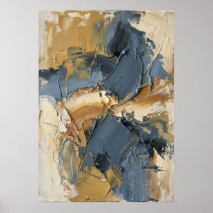 Affiche Bold Abstrait Impasto Bleu Or Tons Terreux Expres