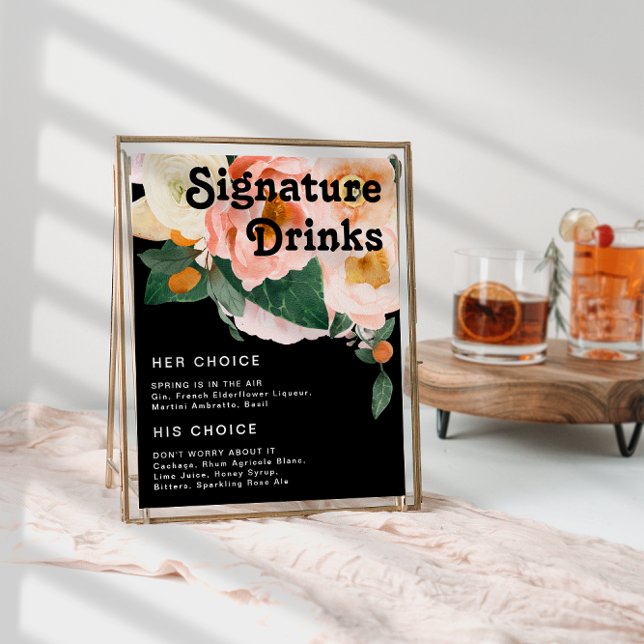 Affiche Bold Colorful Floral | Black Signature Drinks Sign (Créateur téléchargé)