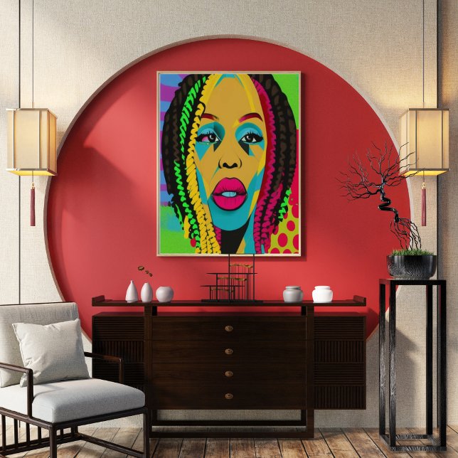 Affiche Bold Pop Art Africaine Américaine Femme Avec Locs (Créateur téléchargé)