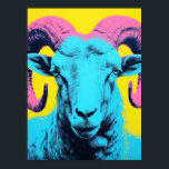 Affiche Bold Ram : Neon Pop Art<br><div class="desc">Ce portrait en bélier marie les tonalités néon et l'esthétique pop art pour créer une pièce centrale captivante. Avec sa palette bleu,  rose et jaune vif,  cette oeuvre rayonne de confiance et de sophistication moderne. Parfait pour ceux qui aiment la décoration unique d'inspiration animale avec une touche contemporaine.</div>