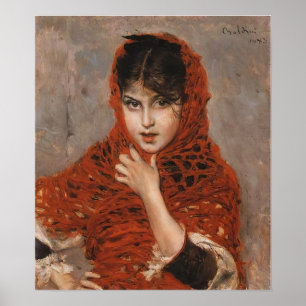 Affiche Boldini - Fille Au Châle Rouge