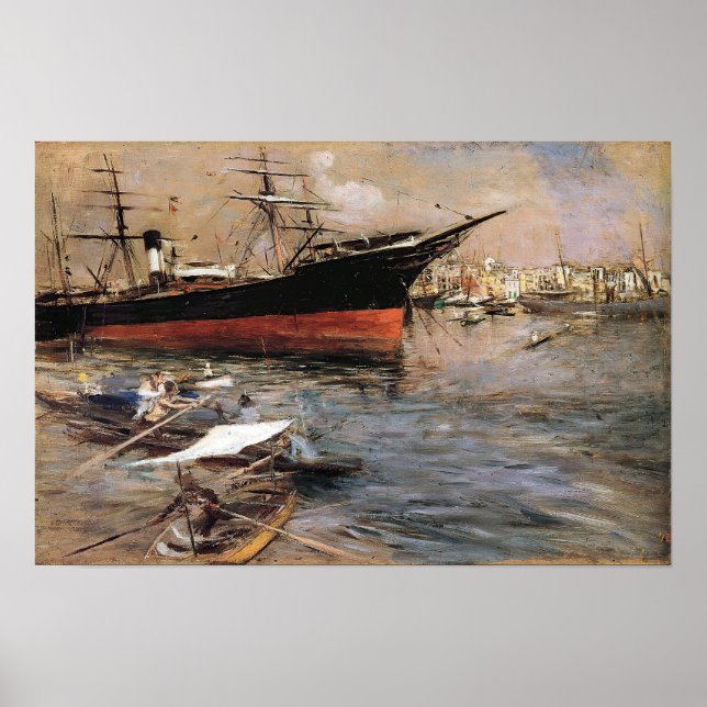 Affiche Boldini - Navires dans le bassin San Marco 1899 (Devant)
