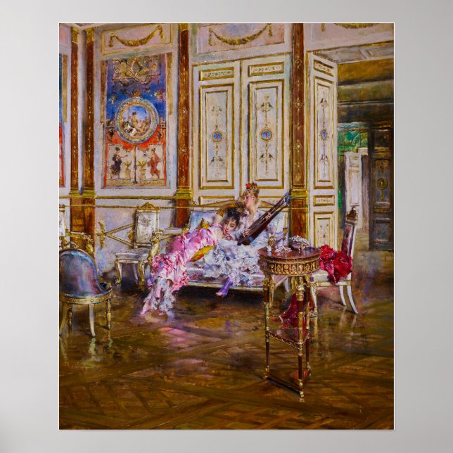 Affiche Boldini - Un joueur de luth et un auditeur (Devant)