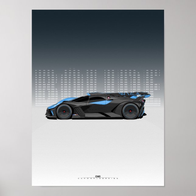 Affiche Bolide Hypercar - Futuristic Black and Blue car (Devant)