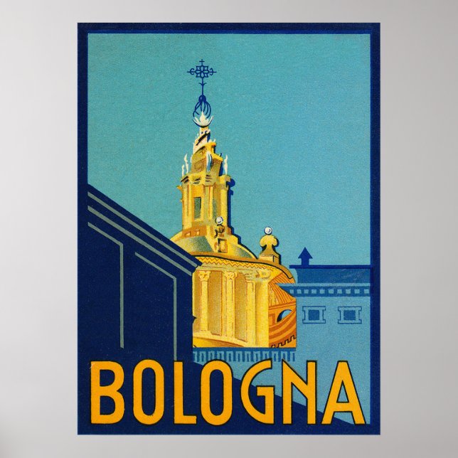 Affiche Bologne, bâtiments de ville, Italie, voyage vintag (Devant)
