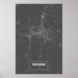 Affiche Bologne, Italie (blanc sur noir)
