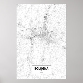 Affiche Bologne, Italie (noir sur blanc)
