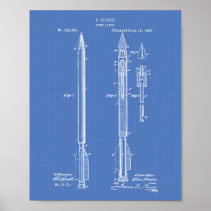 Affiche Bomb Lance 1885 Brevet Art Plan directeur