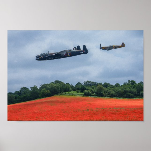 Affiche Bombe Lancaster Et Ouragan Hawker Survolent (Devant)