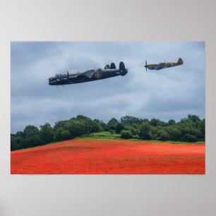Affiche Bombe Lancaster Et Ouragan Hawker Survolent