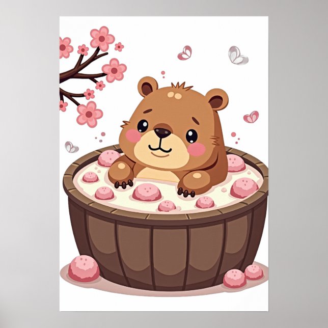 Affiche Bombes de bain Relaxation Capybara Jacuzzi Fleurs  (Devant)