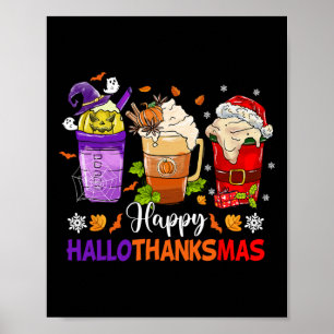 Affiche Bon café latte Hallothanksmas Halloween Merci