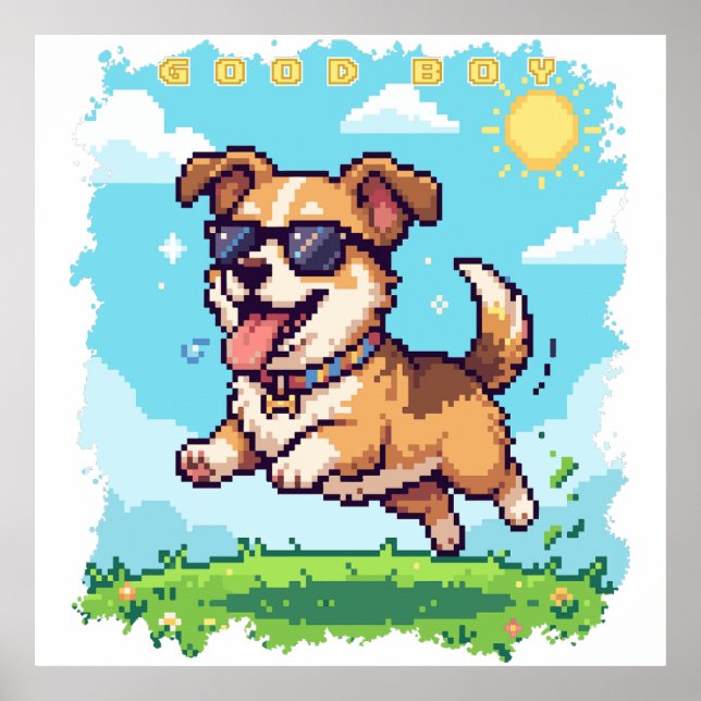 Affiche Bon Chien Pixel Puppy Design de Jeu Rétro (Devant)